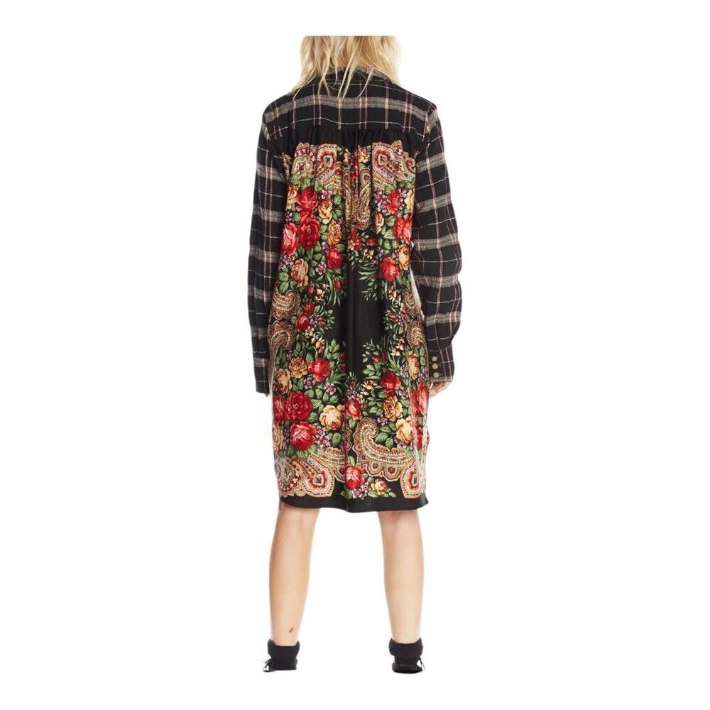 Aratta Silent Journey Plaid Floral Tunic Duster Boho size small art to wear